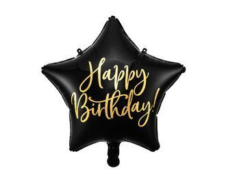Balon foliowy Happy Birthday Czarna gwiazda 40 cm